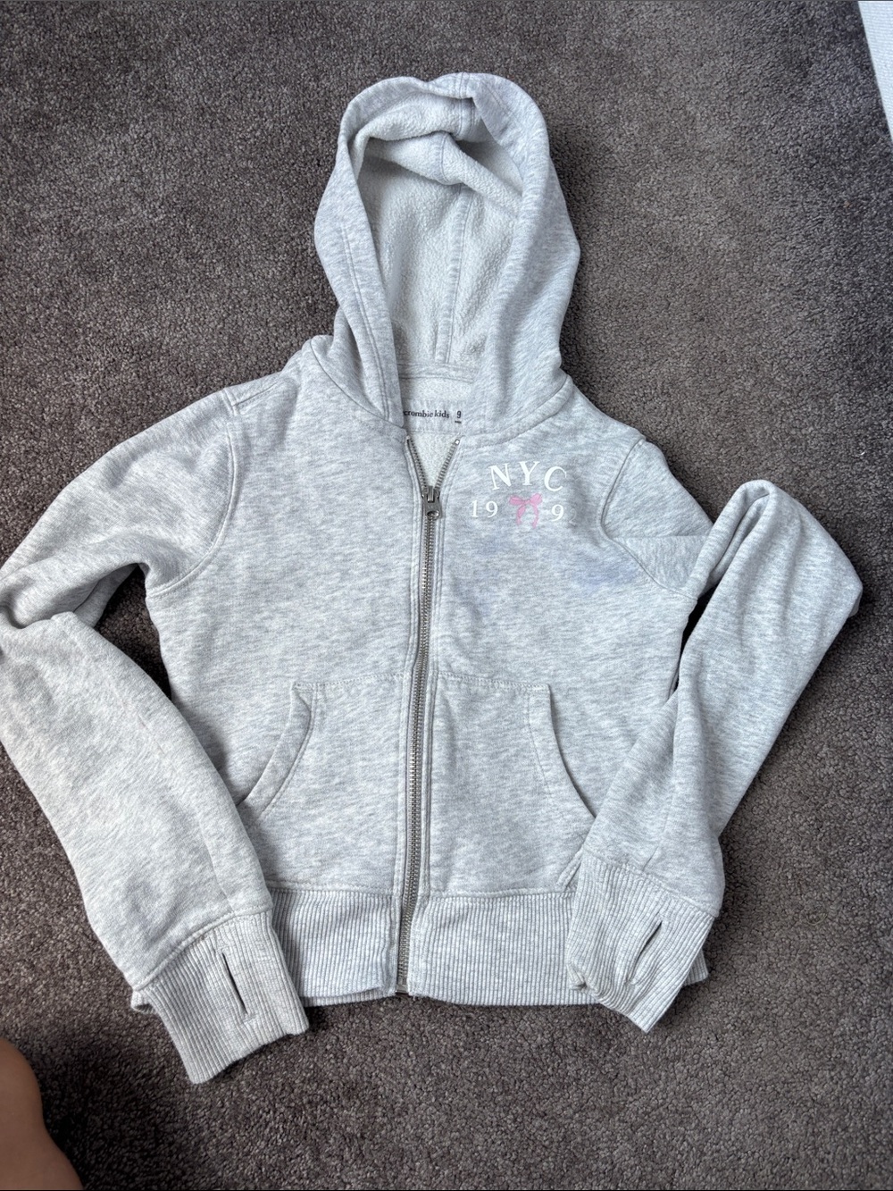 abercrombie kids Light Gray Zip Hoodie with NYC Graphic